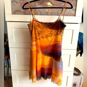 Urban Outfitters Womens Moxie Mesh Slip Dress Coral